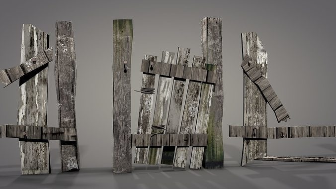 Damaged Fences Low-poly 3D model 6