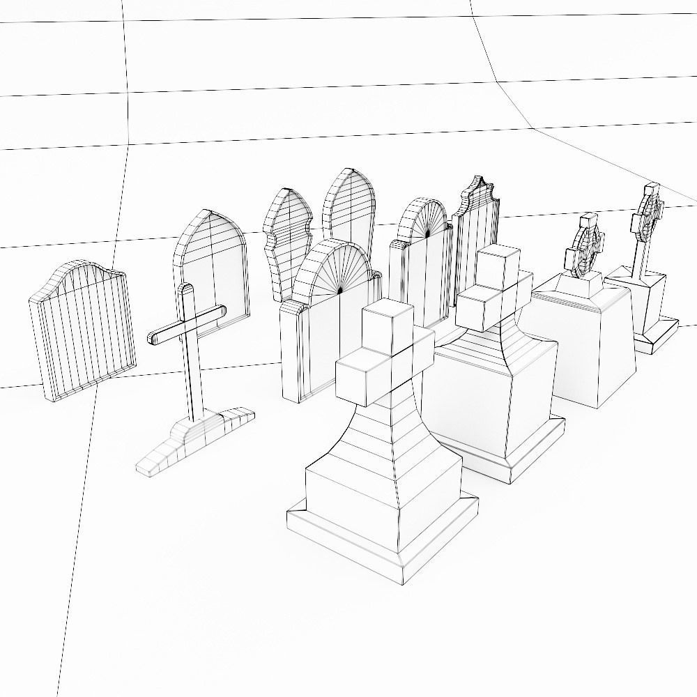 Tombstone low poly 3d model set 2 group of gravestones Low-poly 3D model_6