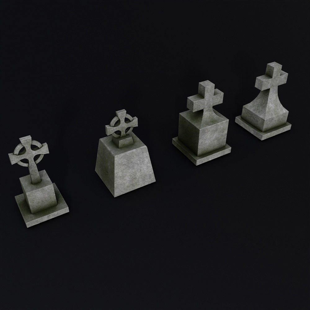 Tombstone low poly 3d model set 2 group of gravestones Low-poly 3D model_3
