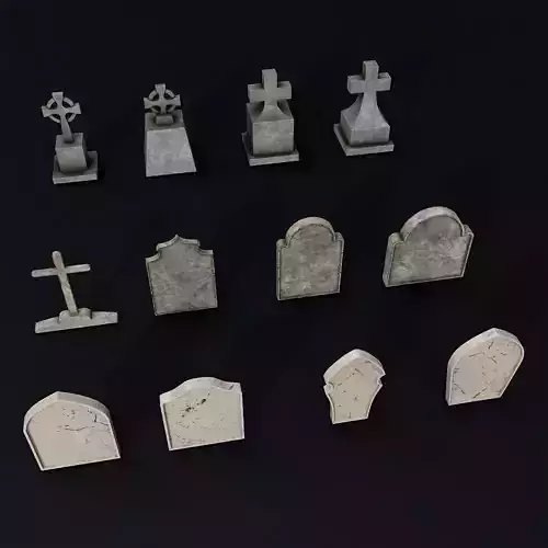 Tombstone low poly 3d model set 2 group of gravestones