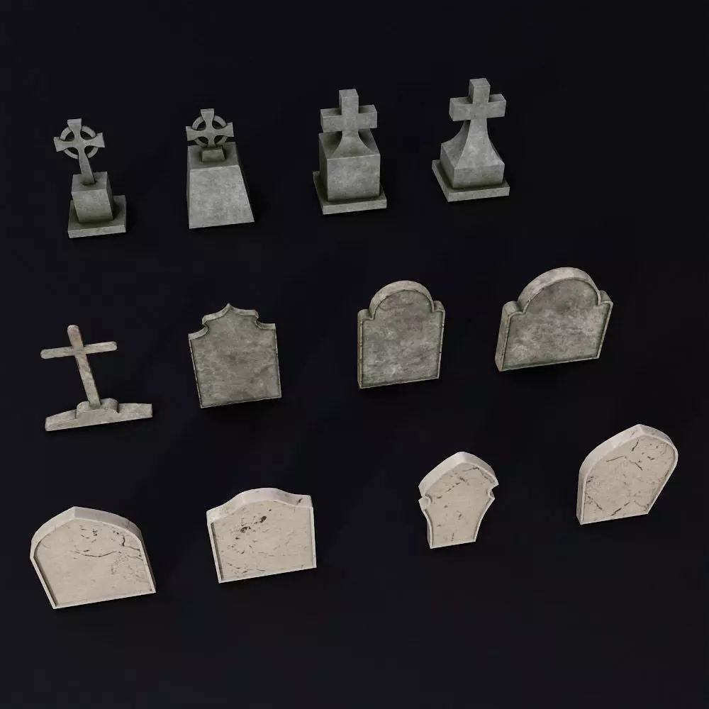 Tombstone low poly 3d model set 2 group of gravestones Low-poly 3D model_0