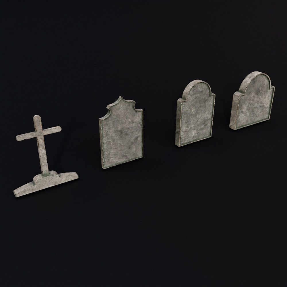 Tombstone low poly 3d model set 2 group of gravestones Low-poly 3D model_4