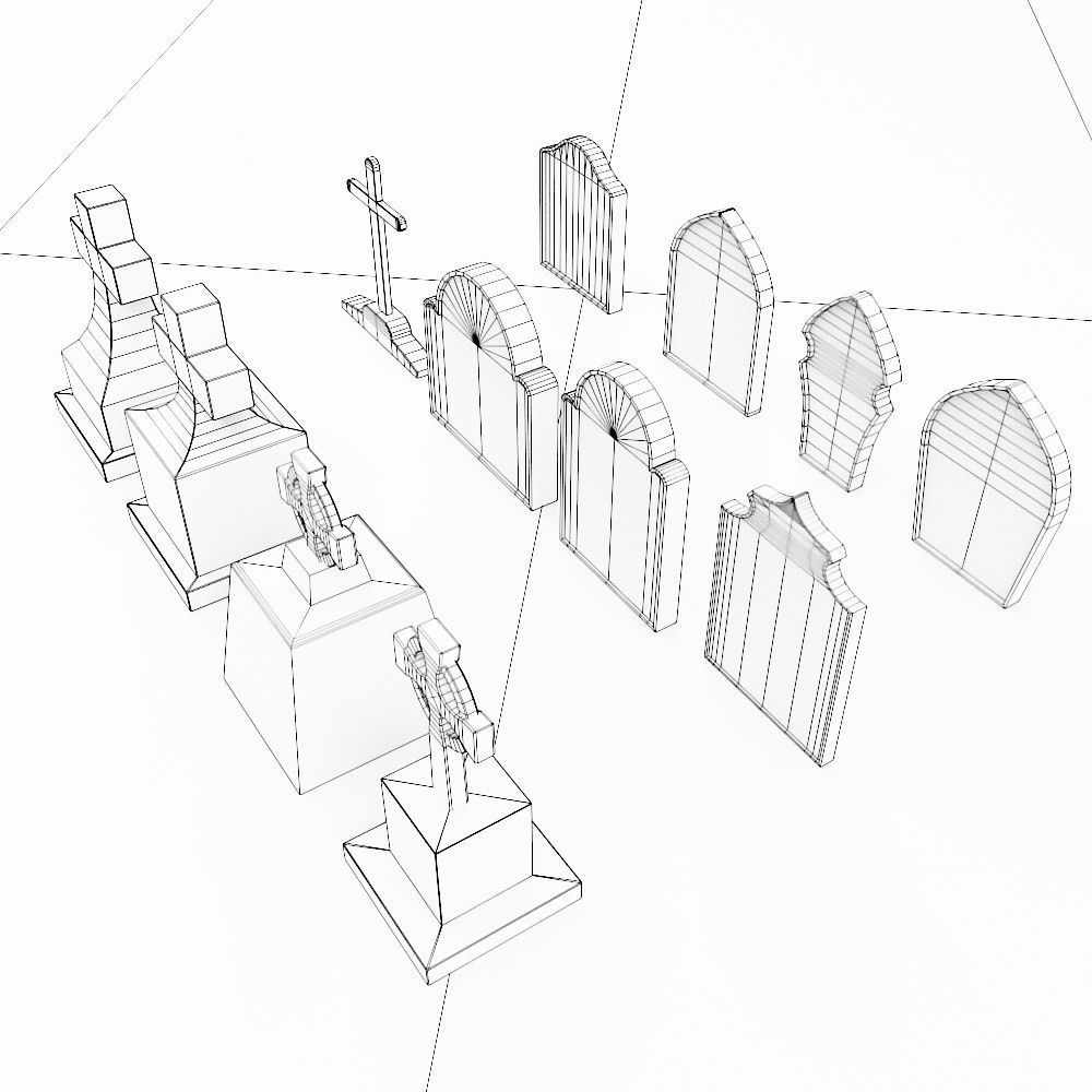 Tombstone low poly 3d model set 2 group of gravestones Low-poly 3D model_10