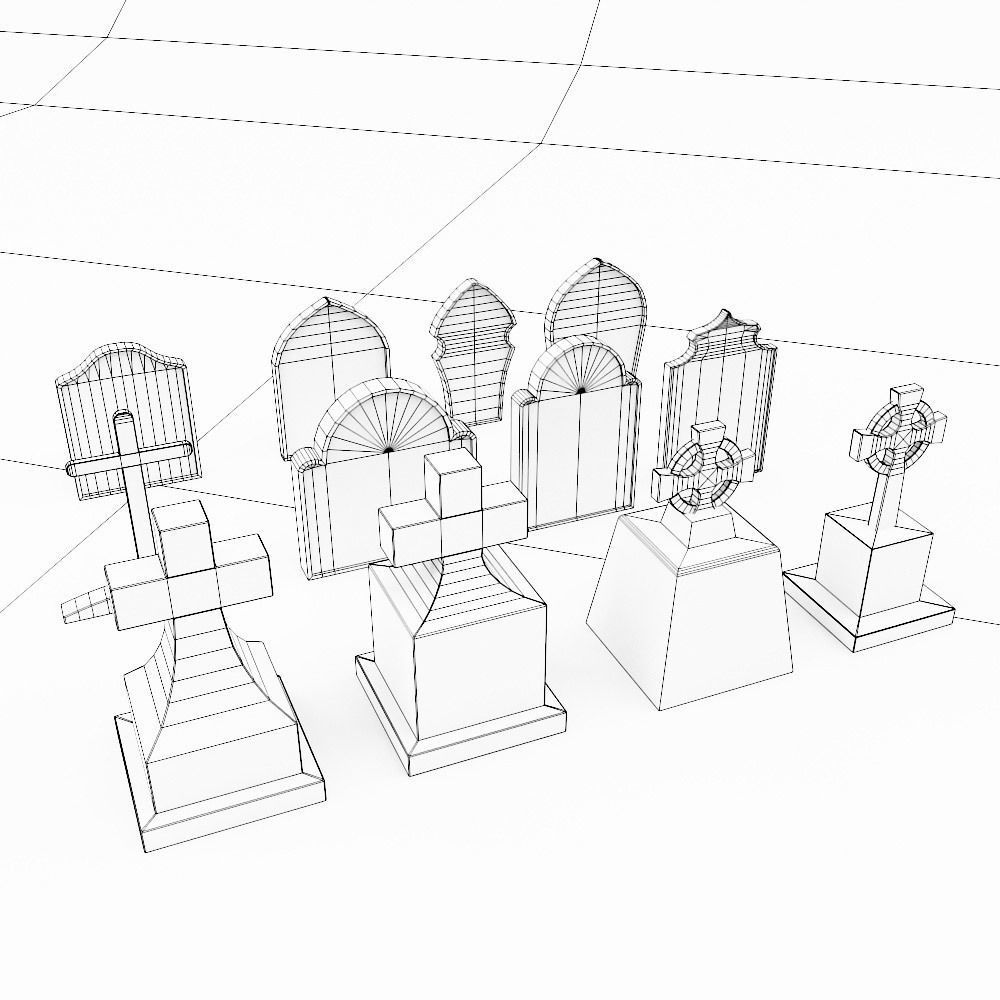 Tombstone low poly 3d model set 2 group of gravestones Low-poly 3D model_9