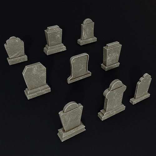 Tombstone collection 3d model group of gravestones Low-poly 3D model