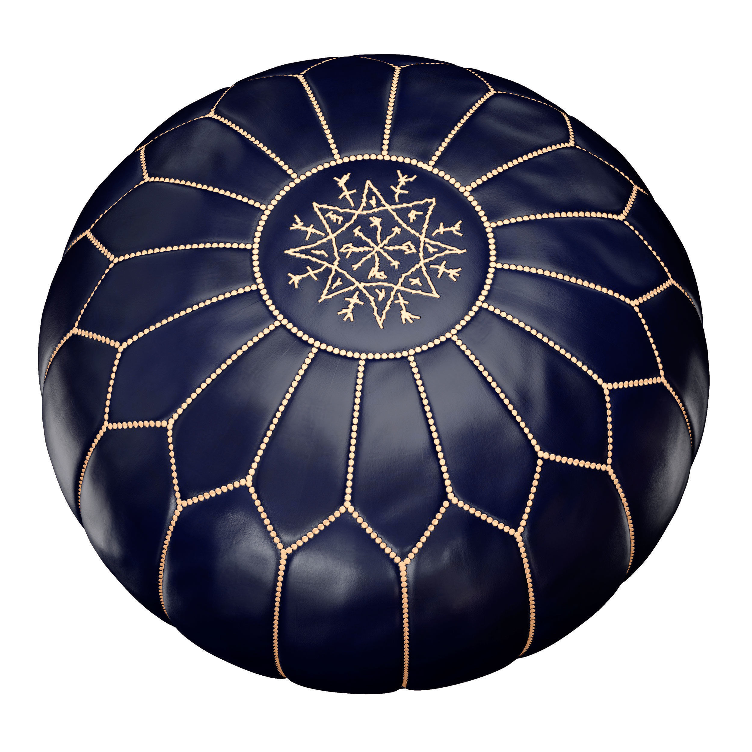Oriental Moroccan round leather pouffe 3D model_9
