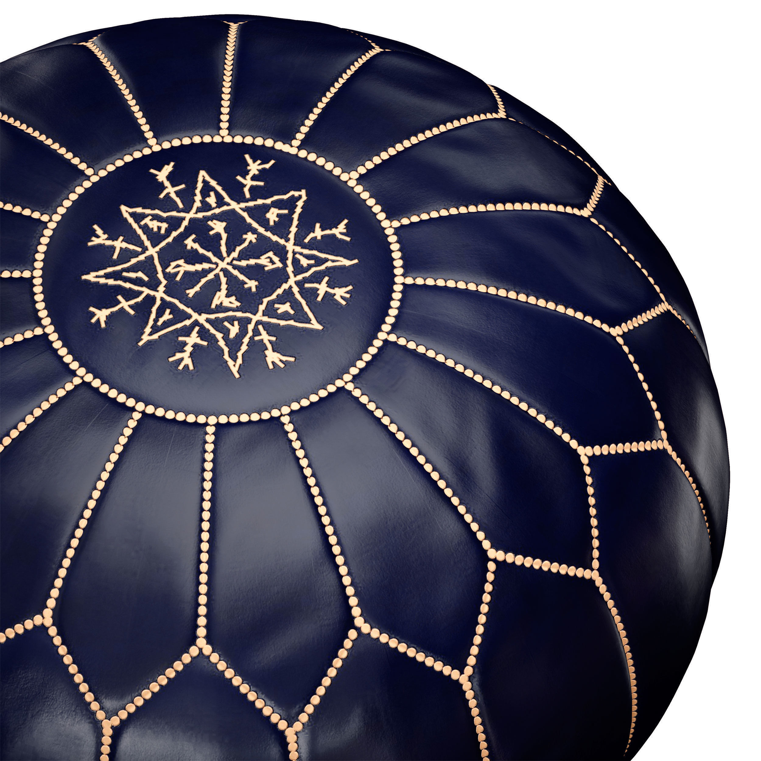 Oriental Moroccan round leather pouffe 3D model_4