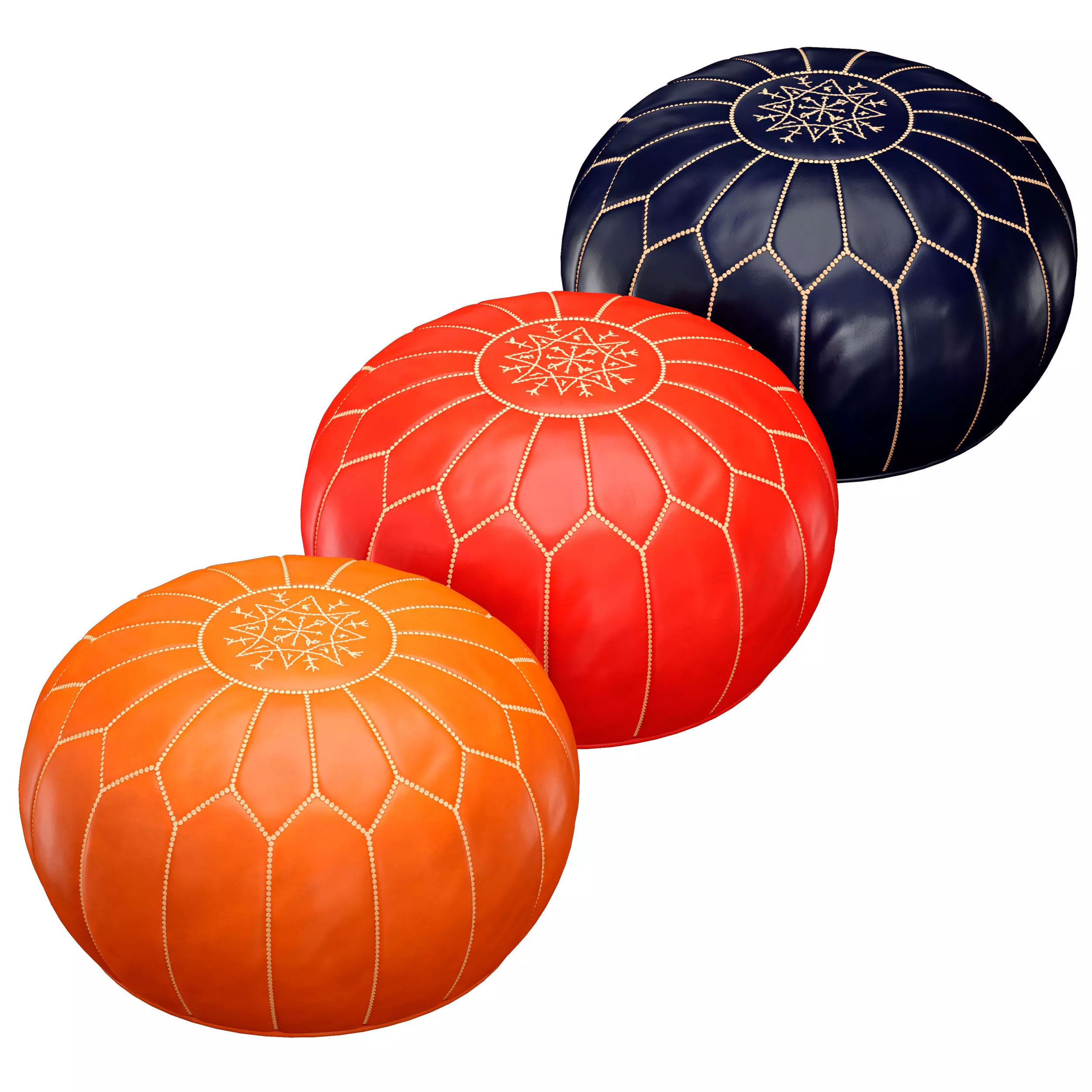 Oriental Moroccan round leather pouffe 3D model_0