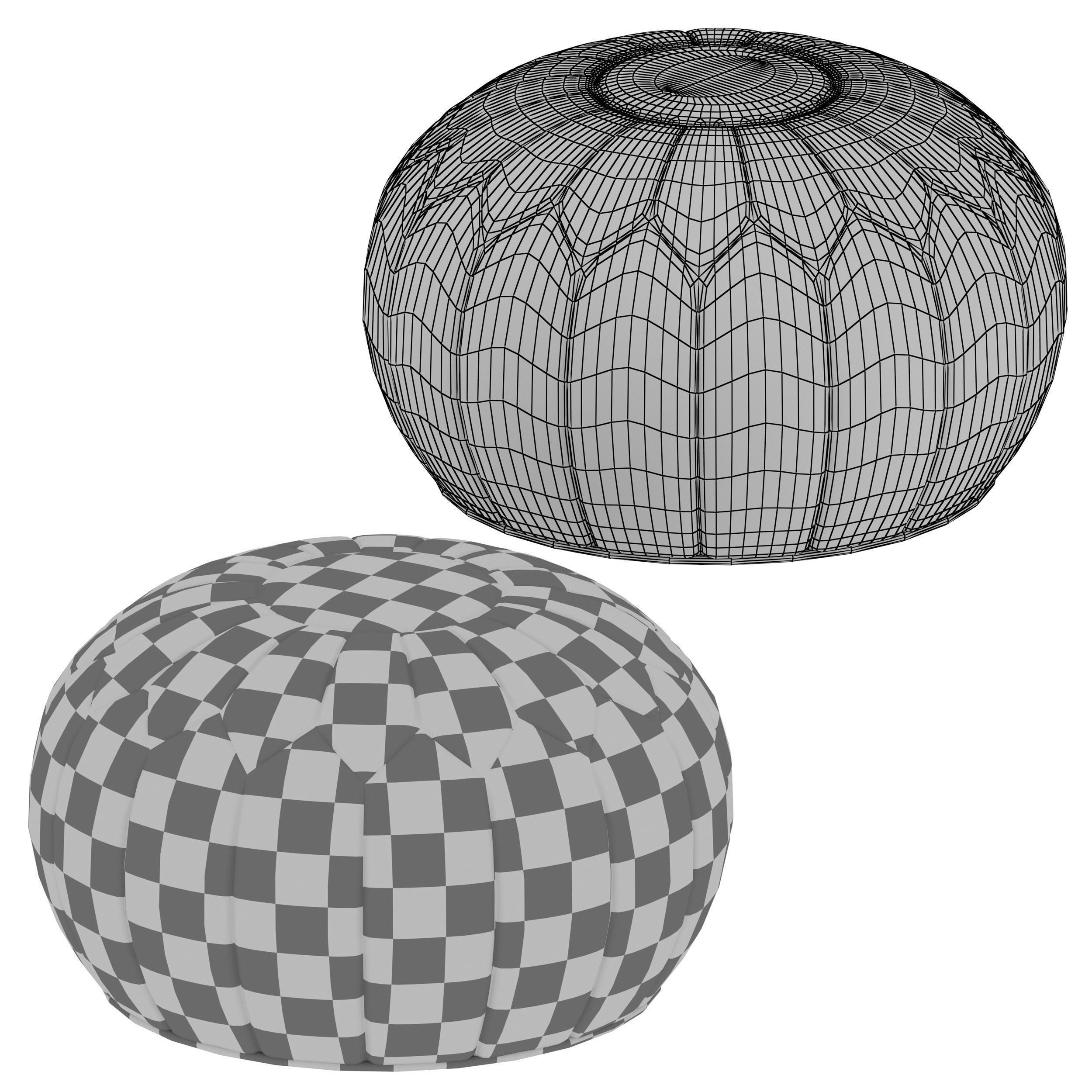 Oriental Moroccan round leather pouffe 3D model_10