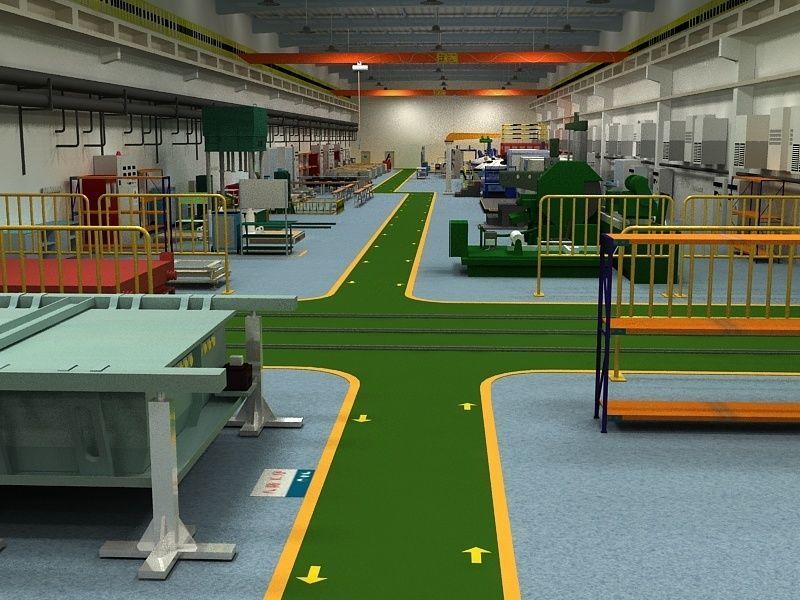 Factory Interior Scene and Equipment  3D model_1