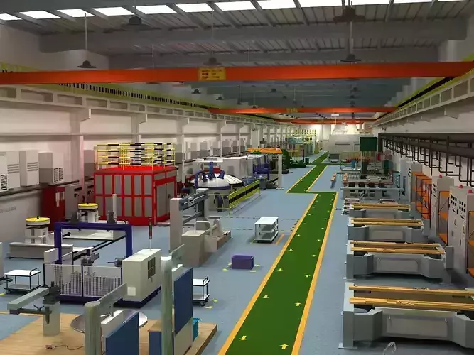 Factory Interior Scene and Equipment  3D model