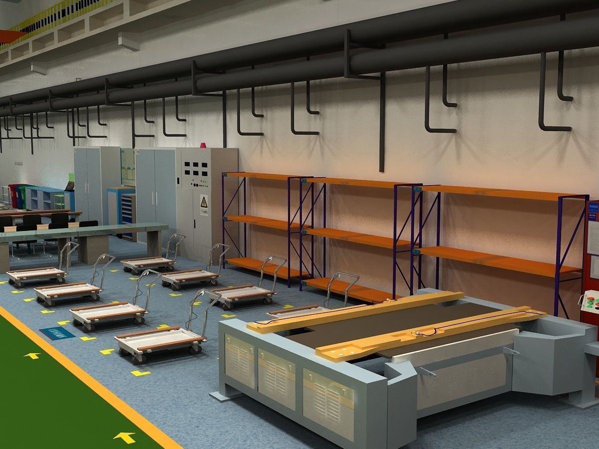 Factory Interior Scene and Equipment  3D model_9