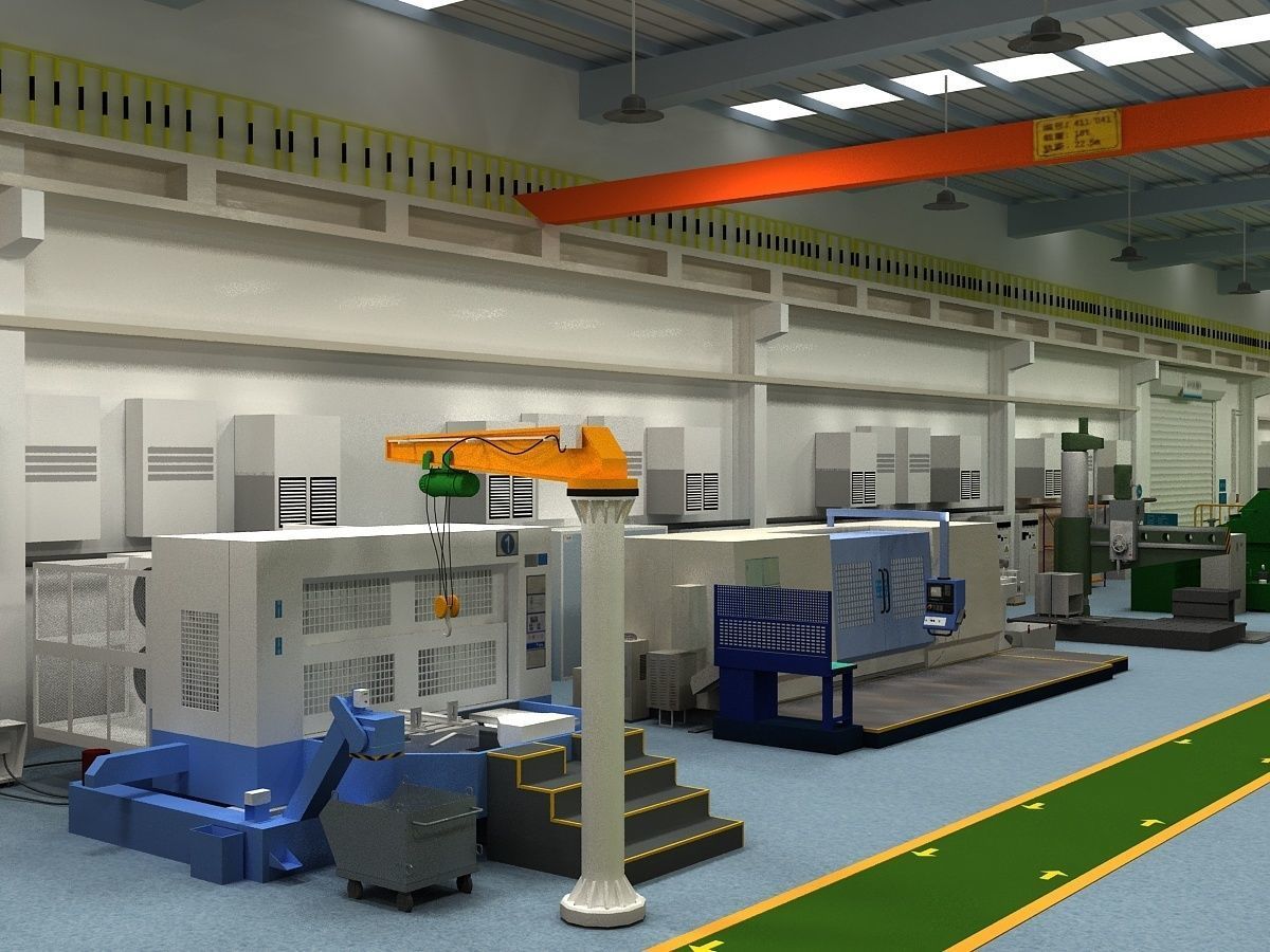 Factory Interior Scene and Equipment  3D model_8