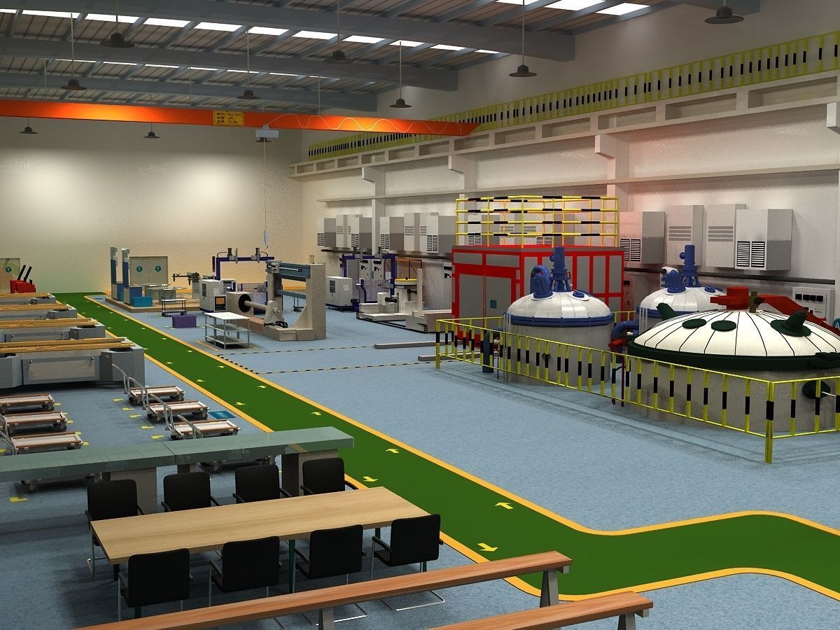 Factory Interior Scene and Equipment  3D model_4