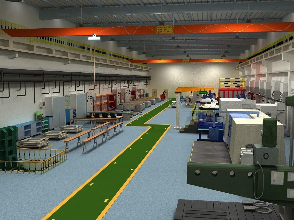 Factory Interior Scene and Equipment  3D model_3
