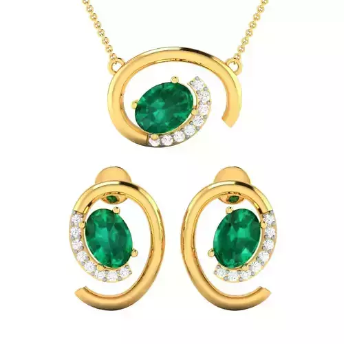 Women Oval Stone Earrings Pendant Set 