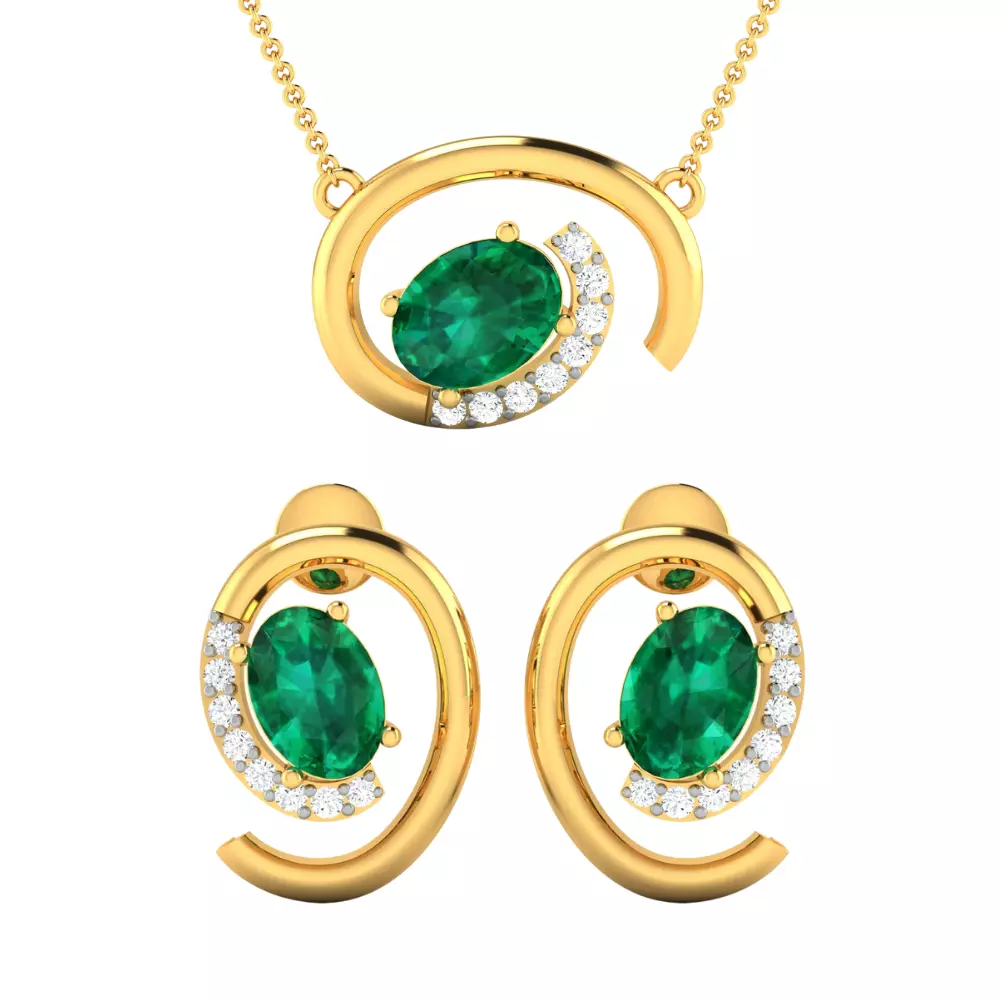 Women Oval Stone Earrings Pendant Set  3D print model_0