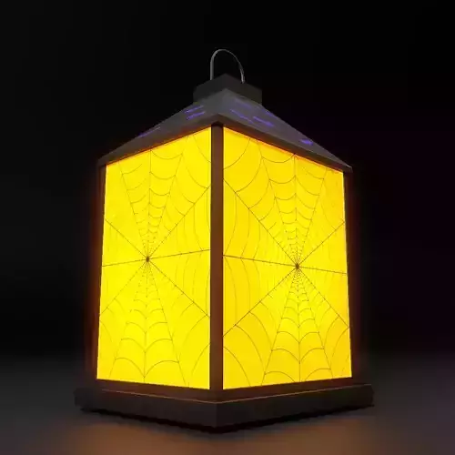 Lantern low poly 3d model halloween with bats and spiders