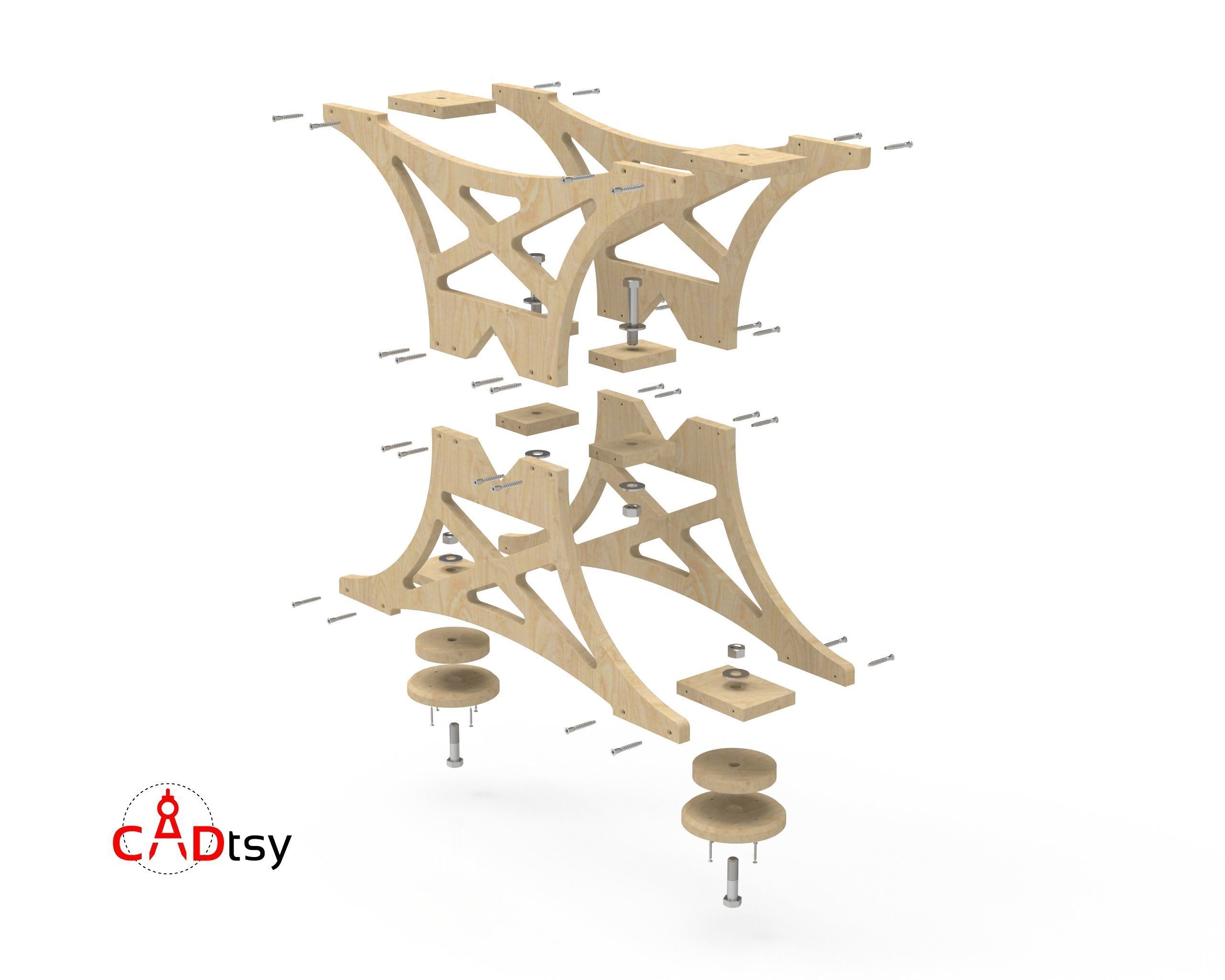 Table DXF CNC Vector Plans for Wooden Industrial Style Table Leg 3D model_7