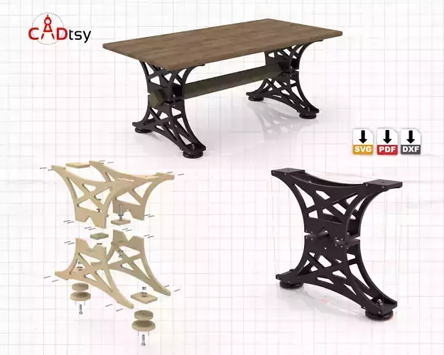 Table DXF CNC Vector Plans for Wooden Industrial Style Table Leg 3D model