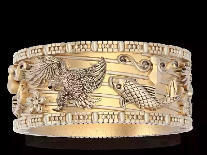 Carving eagle fish  gold  jewelry printable 3D model 3D print model