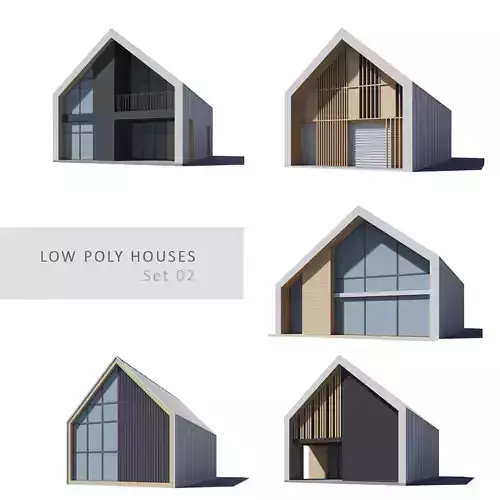 5 low poly modern houses Low-poly 3D model