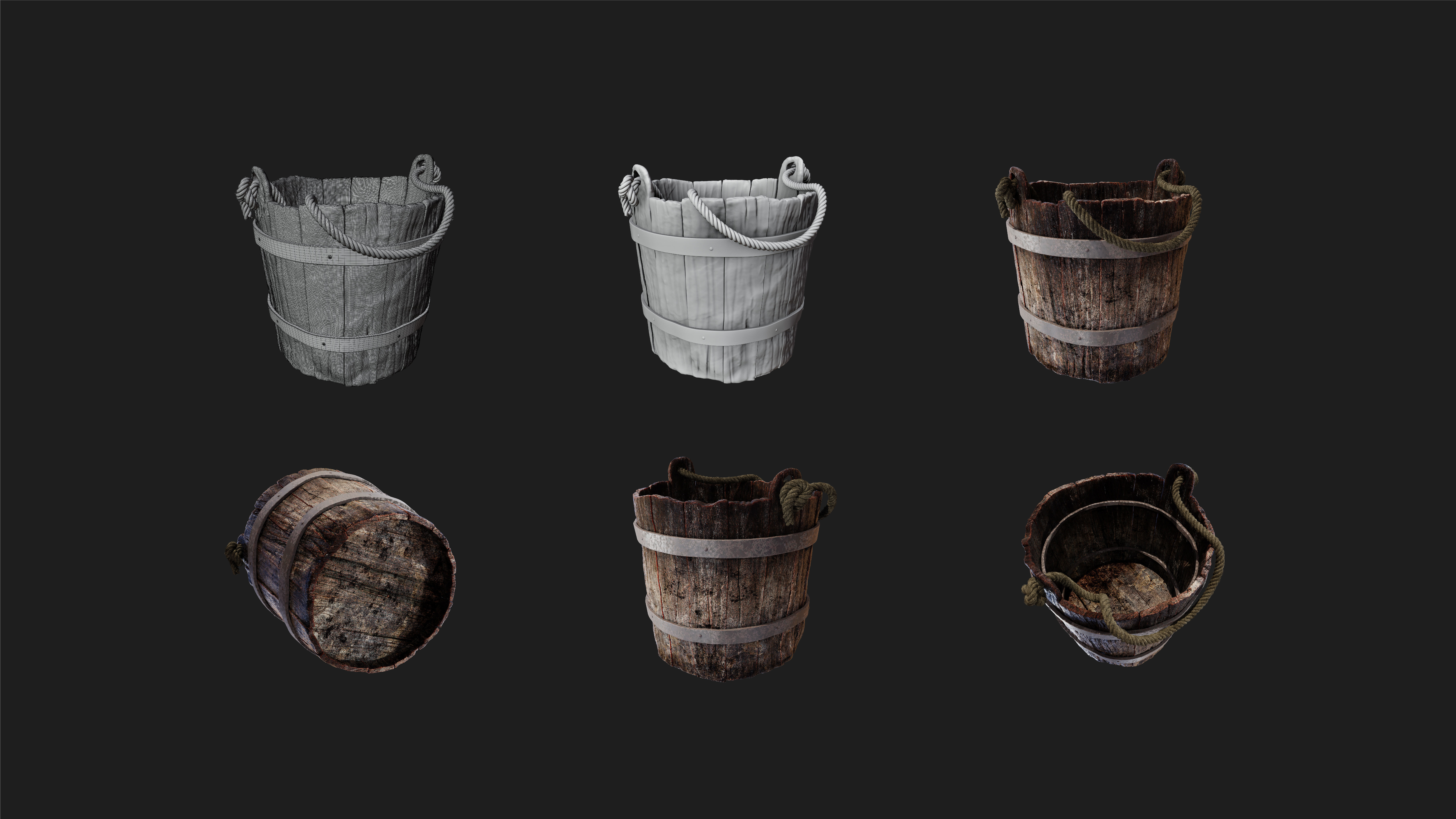 Wooden Bucket 3D model_4