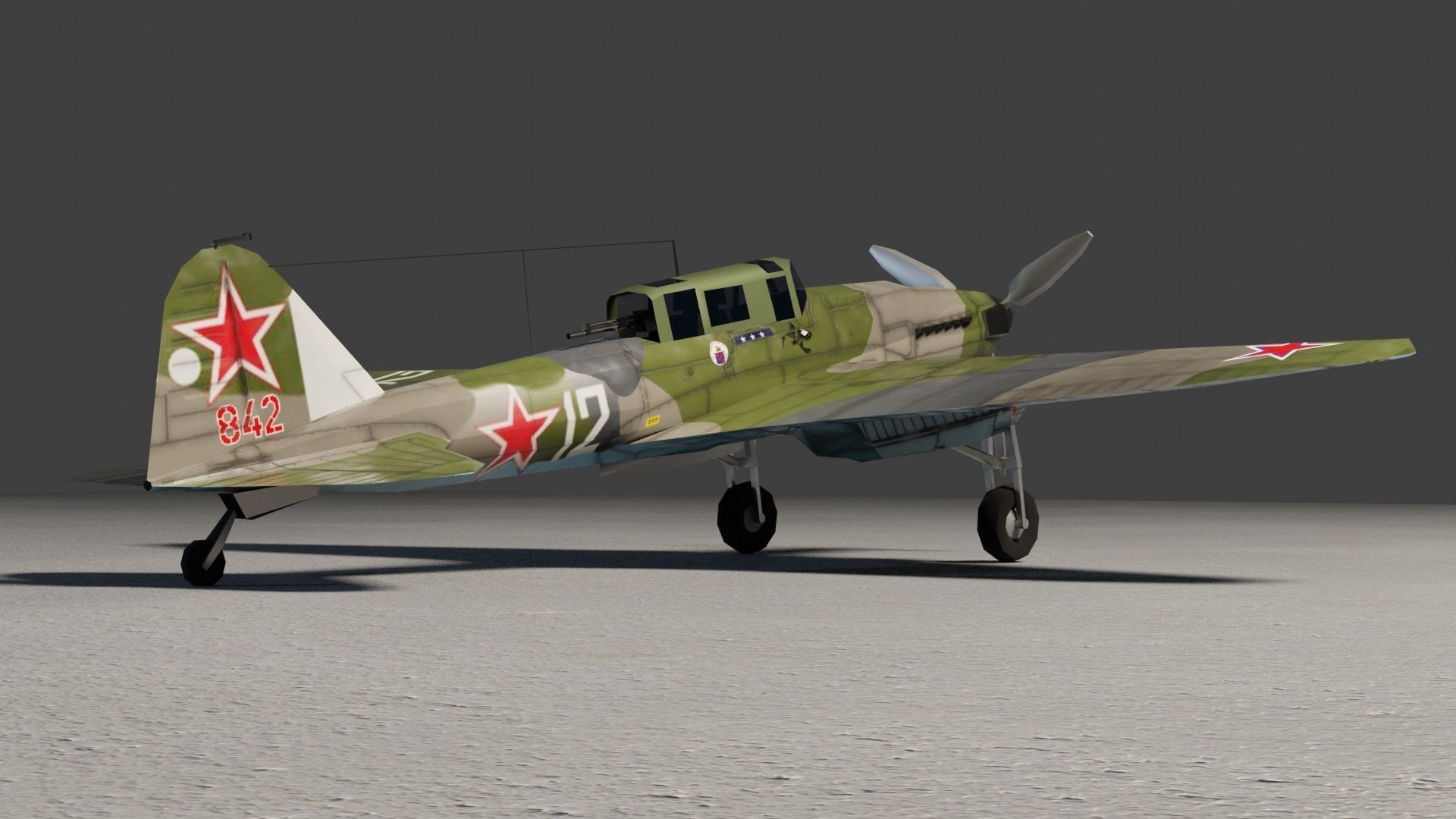 IL-2 Sturmovik WW2 attack plane Low-poly 3D model_9