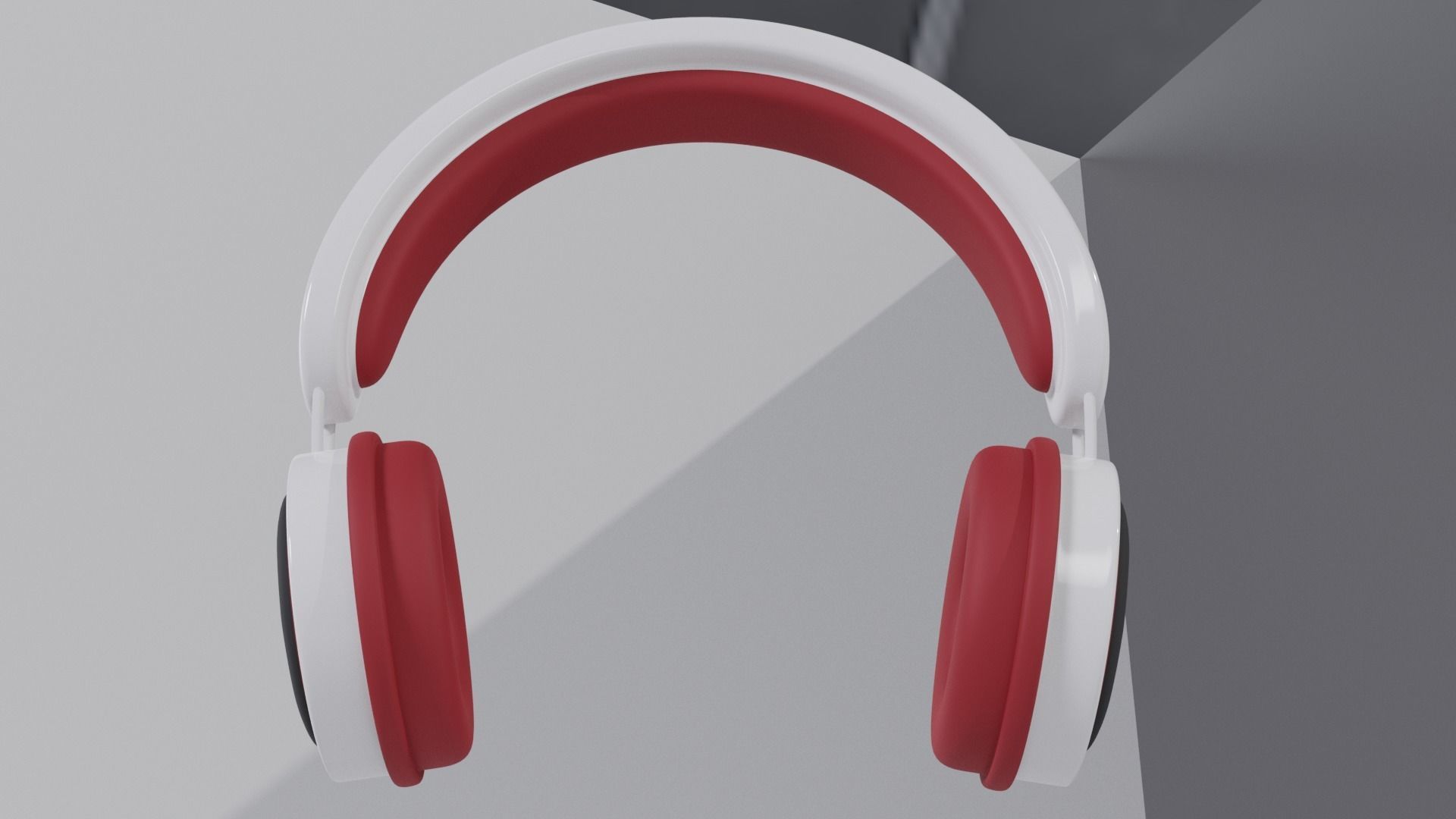 red and white headphones 3D model_2