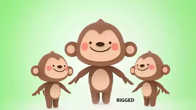 Cartoon Monkey Rigged Low-poly 3D model