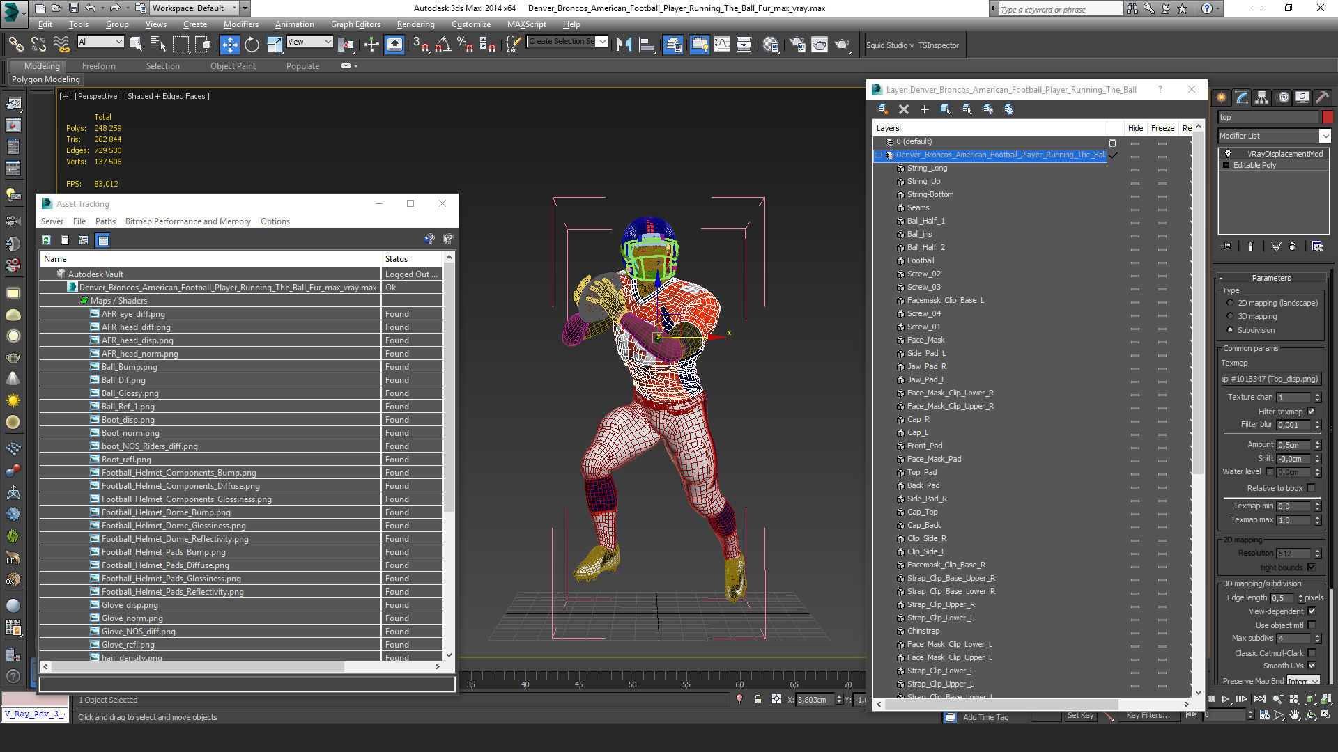 Denver Broncos American Football Player Running The Ball Fur 3D model_19
