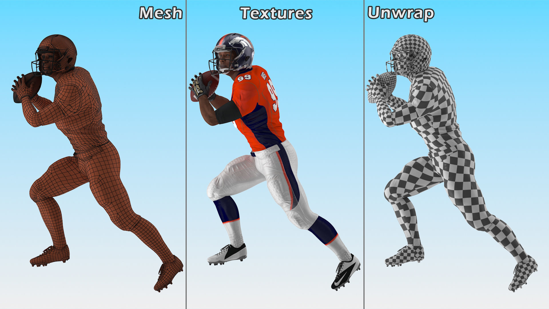 Denver Broncos American Football Player Running The Ball Fur 3D model_14
