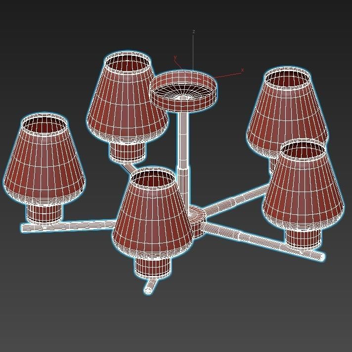 goreyn five light chandelier with gold and glass shades 3D model_2