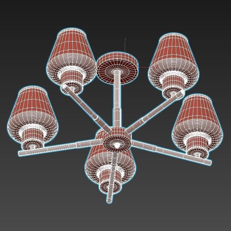 goreyn five light chandelier with gold and glass shades 3D model_3