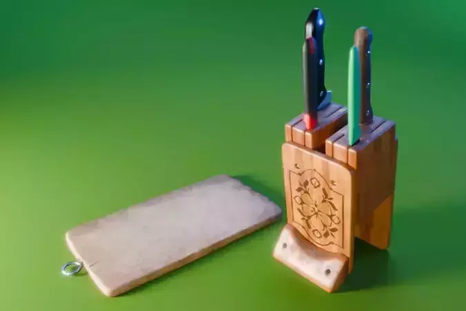 Knives And Cutting Board - Highpoly