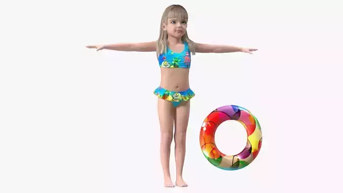 Child Girl With Swim Ring Rigged 3D model