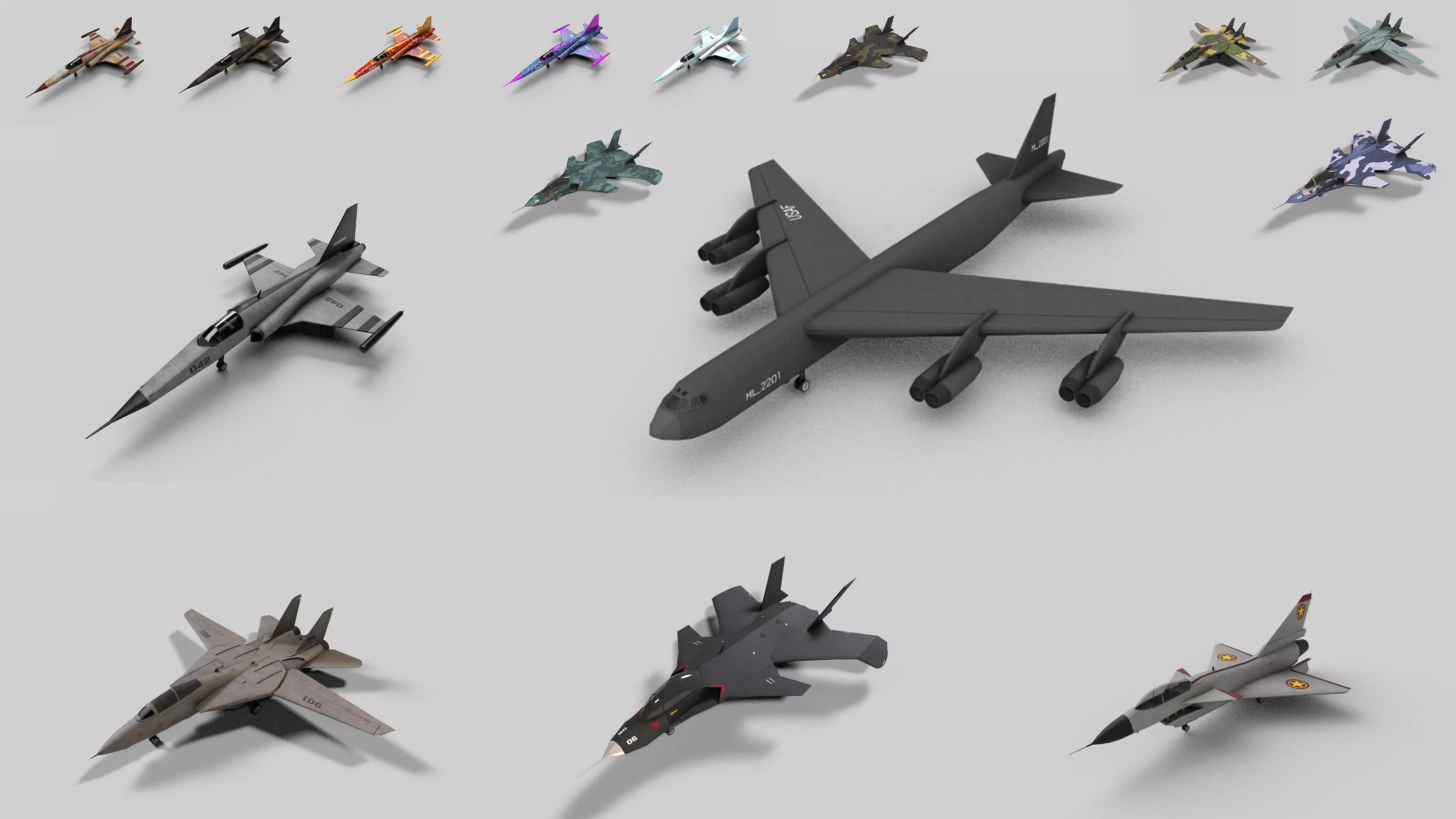 5in1 f14 f5 f313 j10 b52 aircraft low poly Low-poly 3D model_0