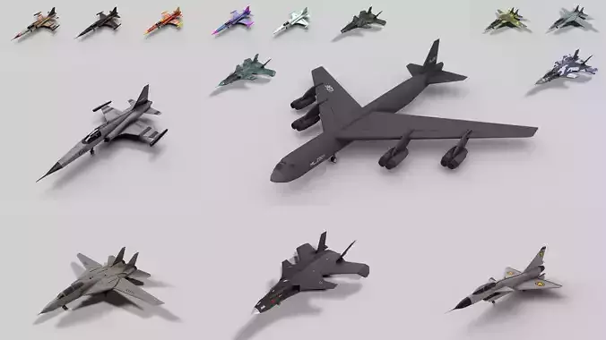 5in1 f14 f5 f313 j10 b52 aircraft low poly Low-poly 3D model