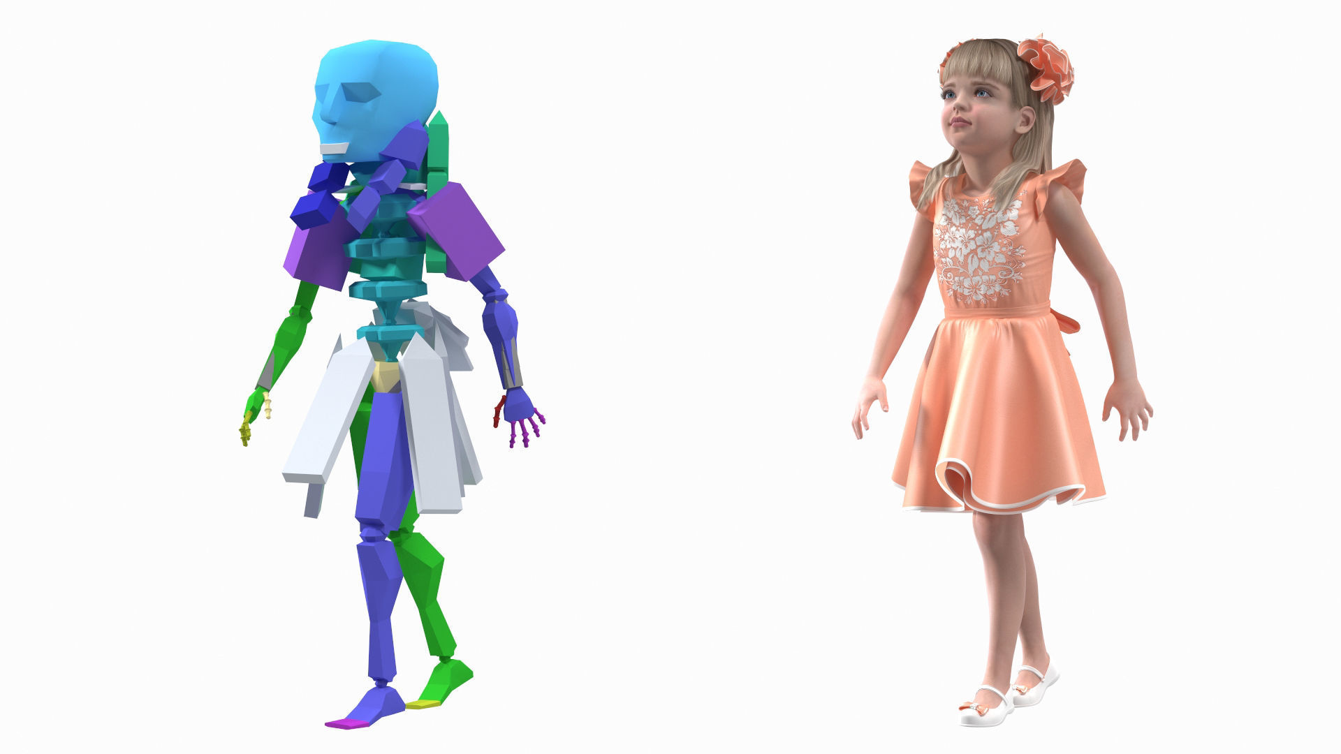 Child Girl Party Style Rigged 3D model_1