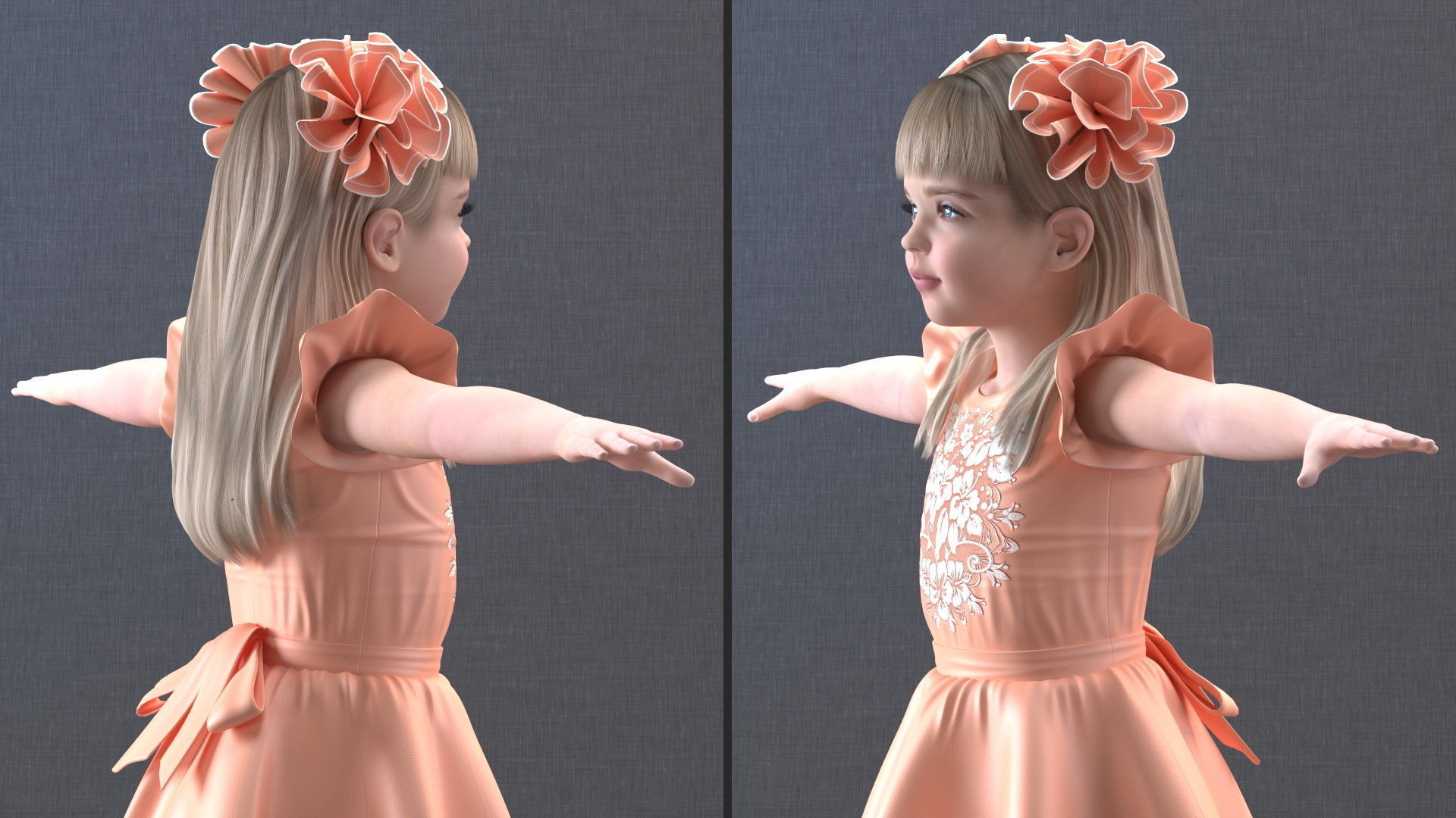 Child Girl Party Style Rigged 3D model_10