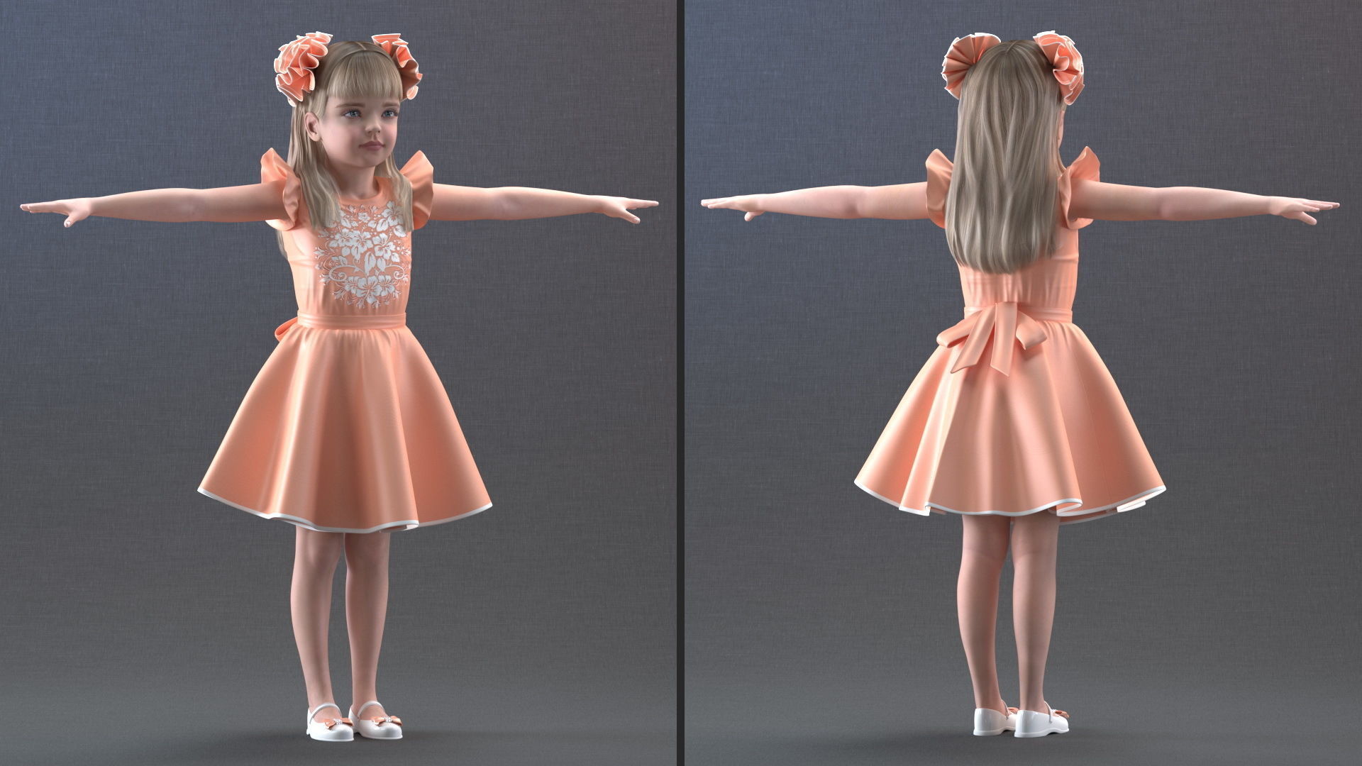 Child Girl Party Style Rigged 3D model_9