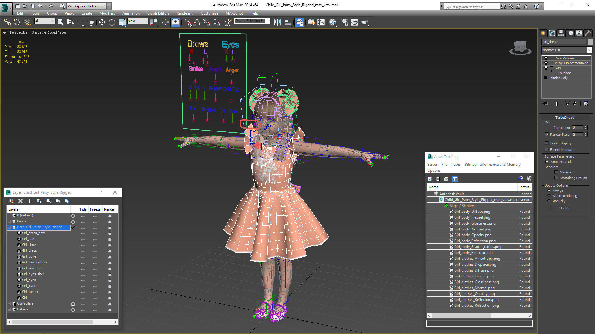 Child Girl Party Style Rigged 3D model_23