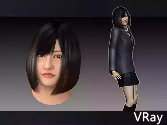 Japanese high school girl 003 unity Ready Low-poly 3D model
