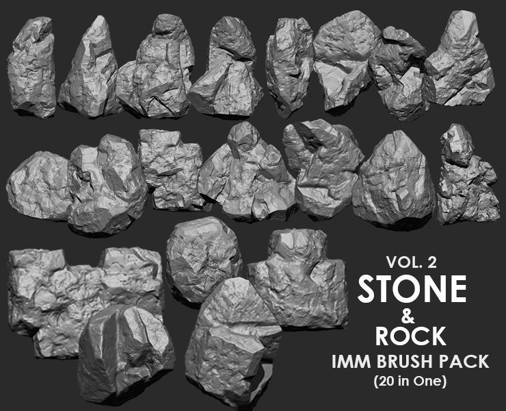 STONE AND ROCK MEGA PACK 4 IN ONE - 87 BRUSHES 3D model_3