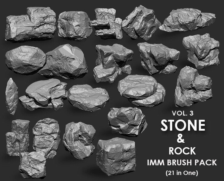 STONE AND ROCK MEGA PACK 4 IN ONE - 87 BRUSHES 3D model_2