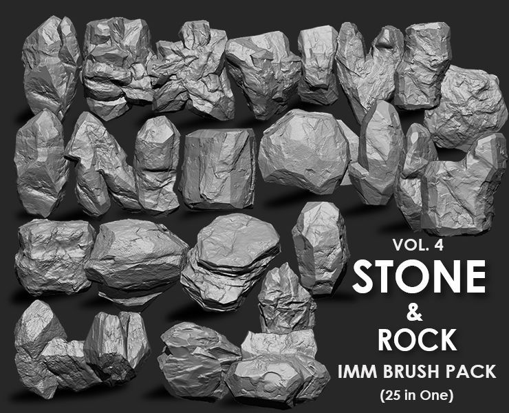 STONE AND ROCK MEGA PACK 4 IN ONE - 87 BRUSHES 3D model_4