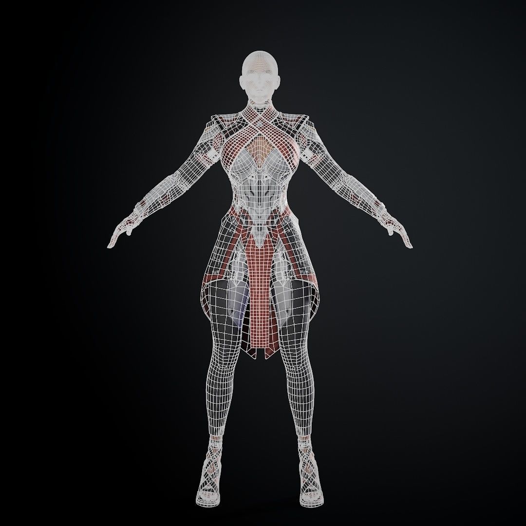 Sci-fi female Low-poly 3D model_11