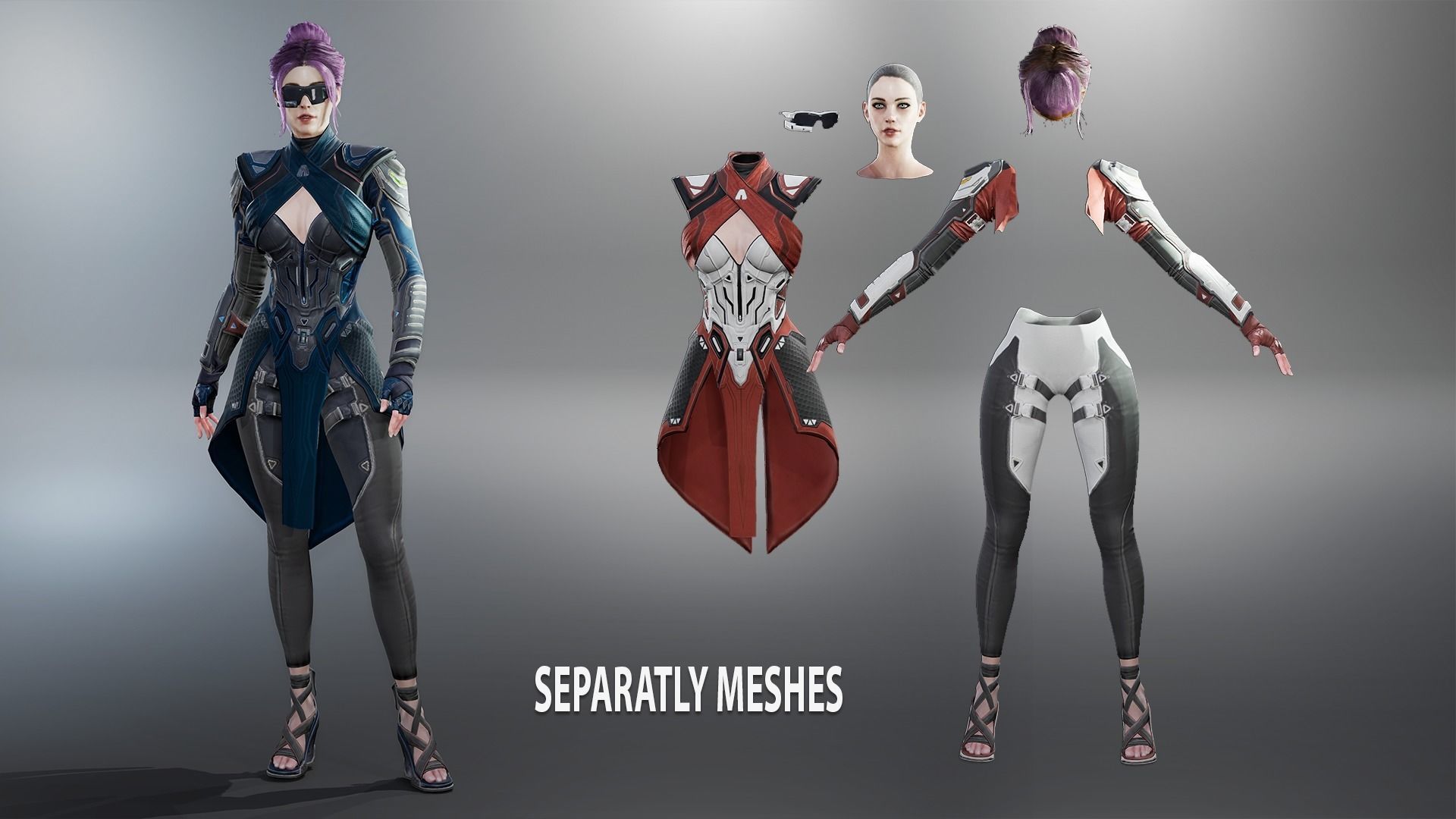 Sci-fi female Low-poly 3D model_7