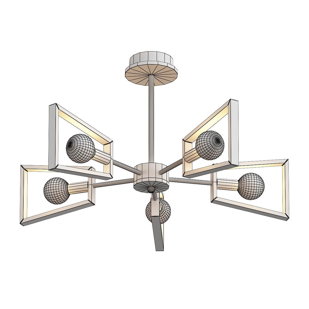 sherlas modern chandelier with four lights and wooden frame 3D model_1
