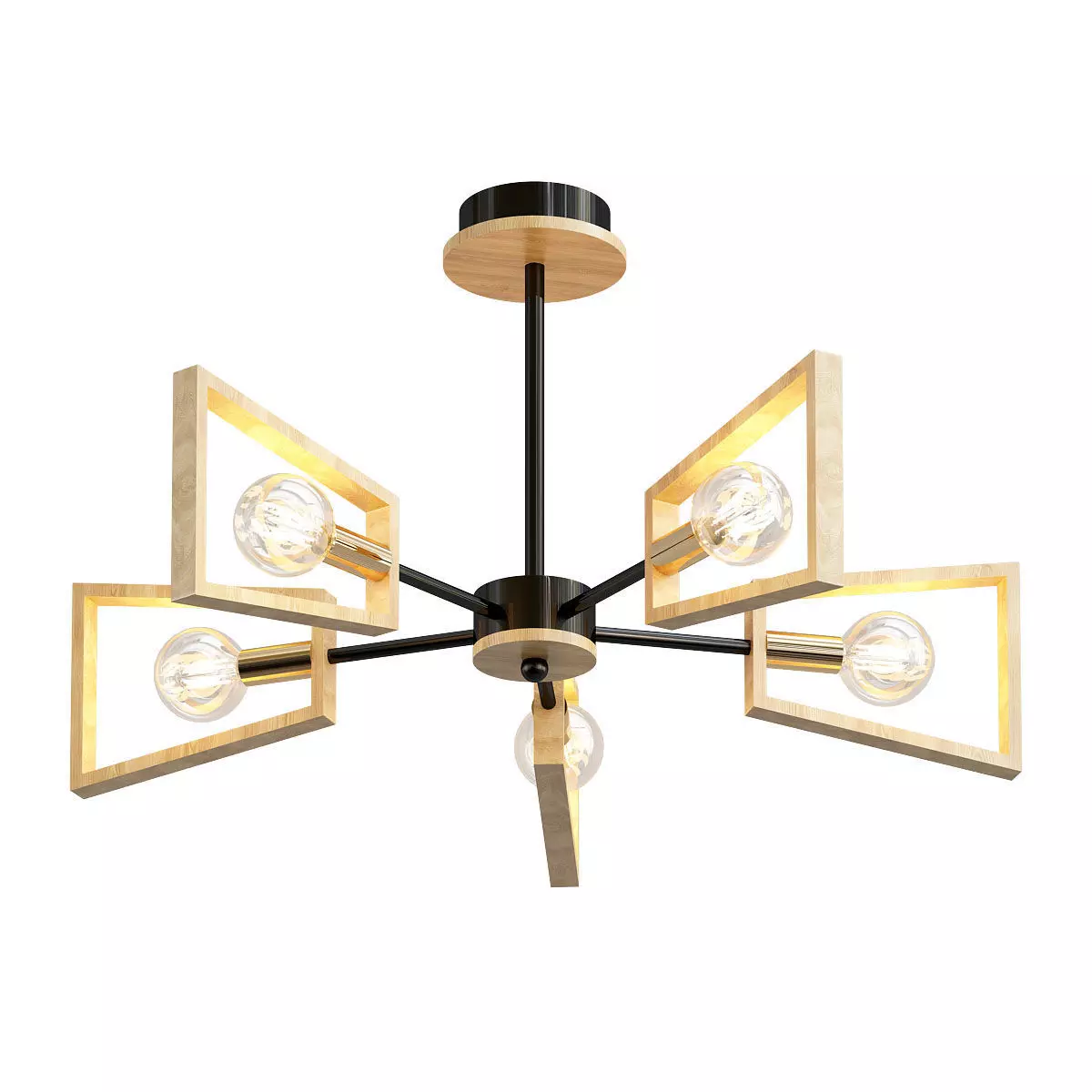 sherlas modern chandelier with four lights and wooden frame 3D model_0